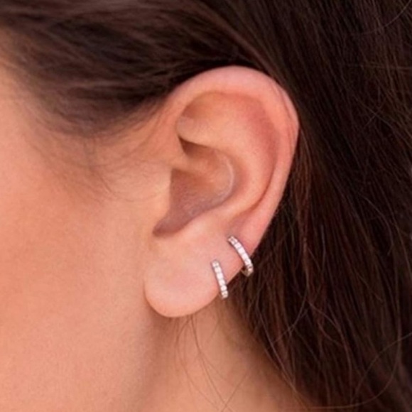 Free People Jewelry - Sterling Silver Tiny Hoop Huggie Earrings Cubic Zirconia